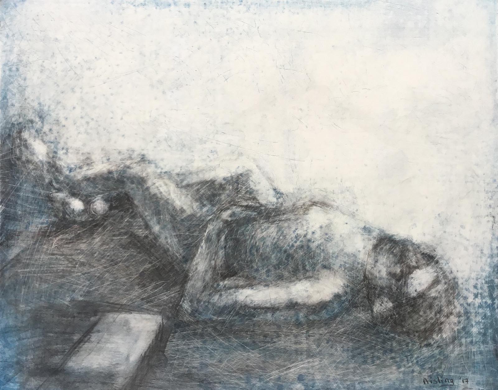 Day dreaming 2 | Charcoal & pan pastel on Gesso panel, 24cm x 30cm