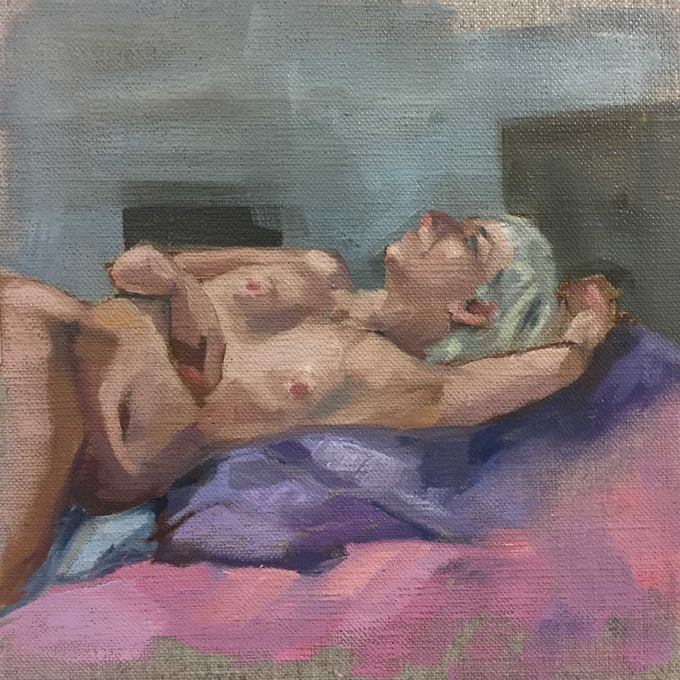 Figure with blue hair | Oil on canvas panel, 20cm x 20cm