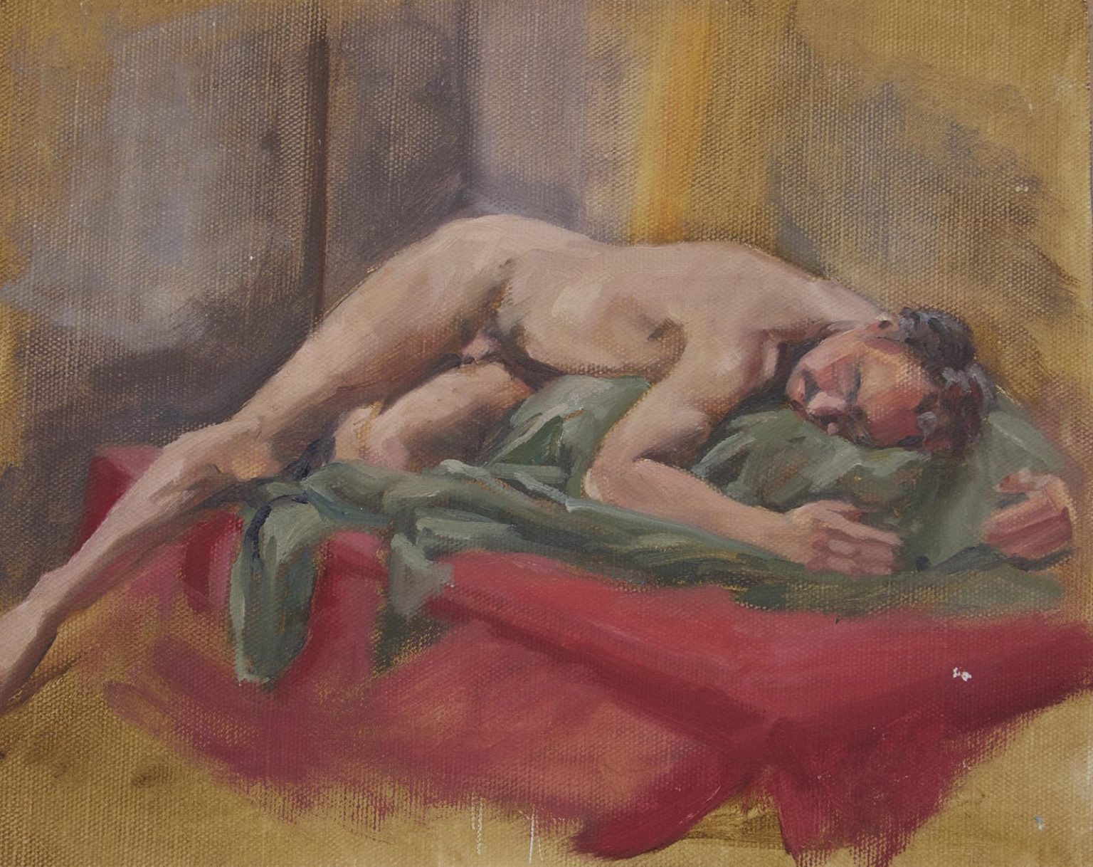 Male nude reclining | Oil on linen board, 24cm x 30cm