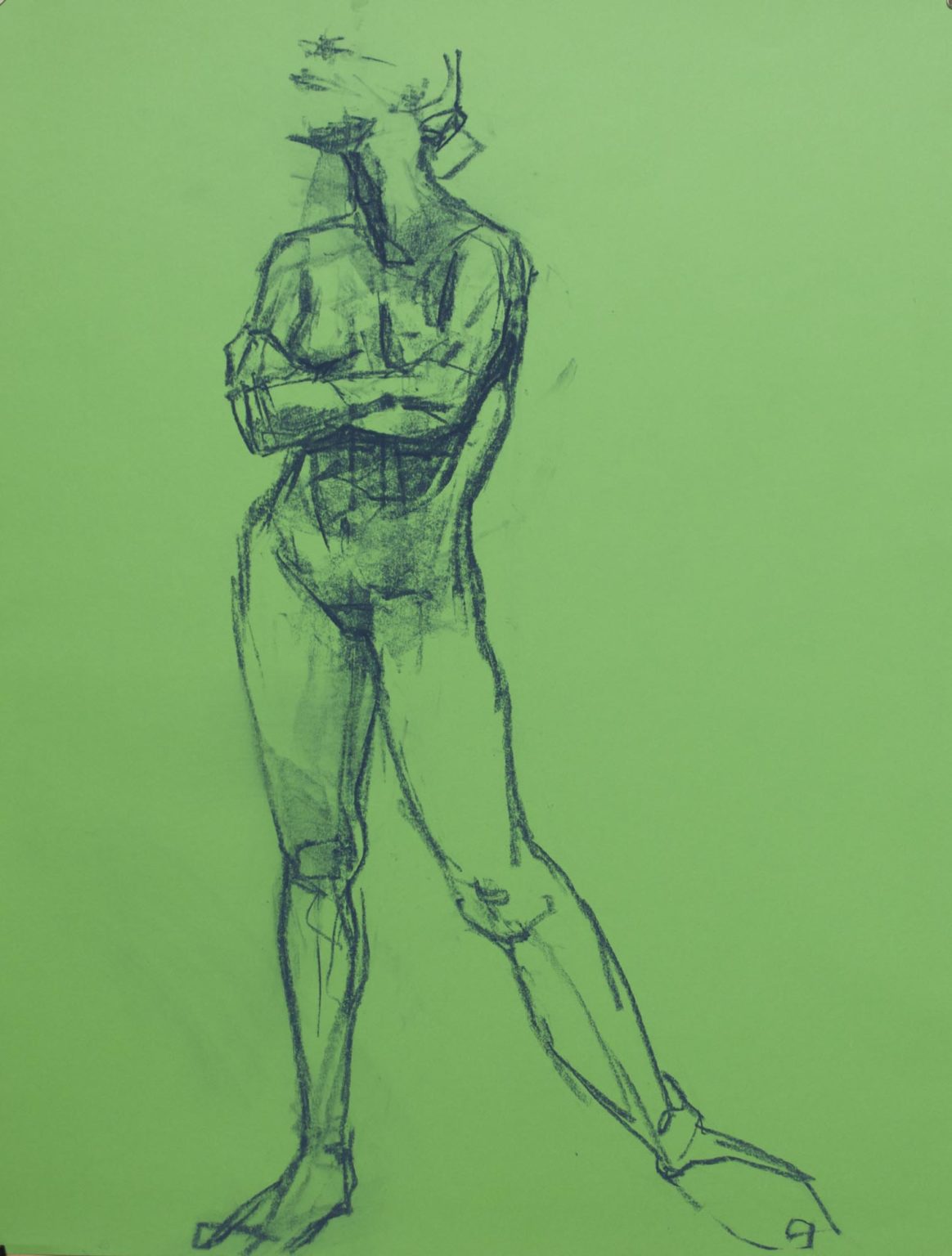 Figure on green | Soft pastel on paper, 65cm x 50cm