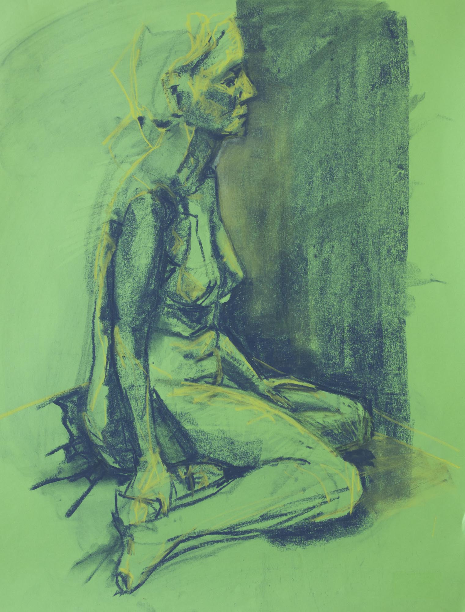 Green figure study | Soft pastel on paper, 65cm x 50cm