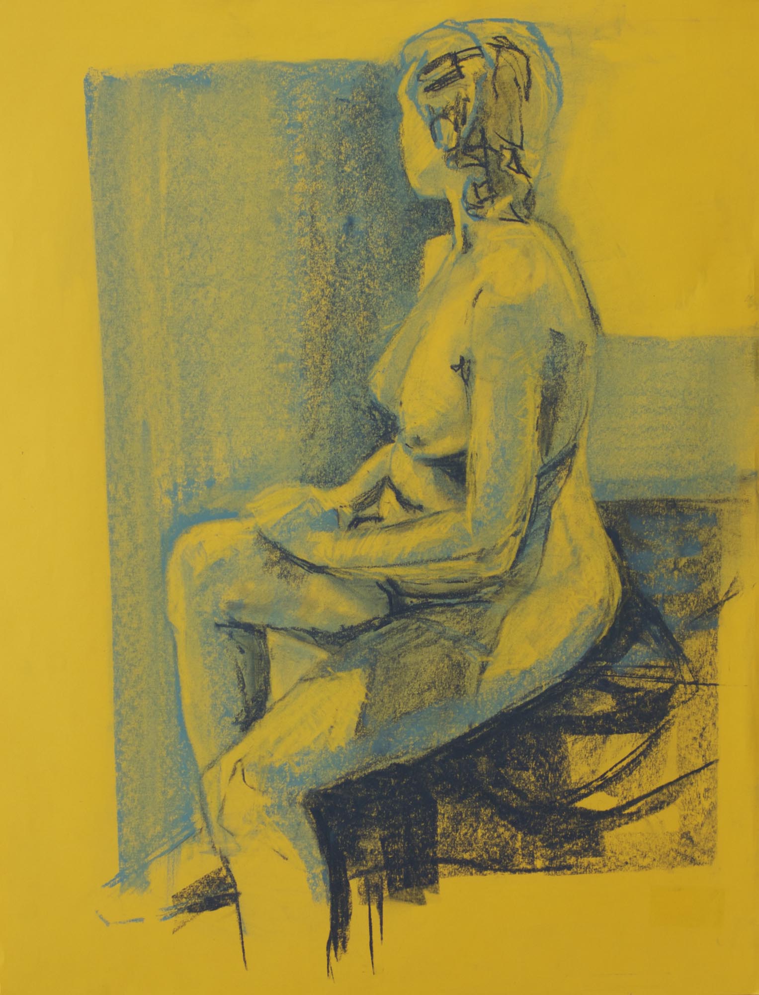 Yellow figure study | Soft pastel on paper, 65cm x 50cm